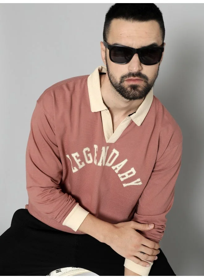 Maniac Mens Printed Polo Neck Full Sleeve Onion Oversized T-Shirt